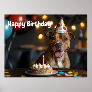 かわいい(犬)スタッフォードブルテリアの誕生日デザイン ポスター