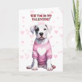 かわいい（犬）スタッフォード子犬のセーターのバレンタイン シーズンカード (正面)