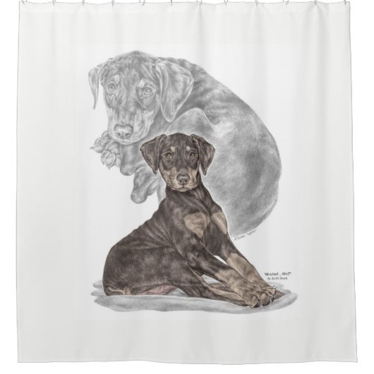 かわいい(犬)ドーベルマン・ピンシェルパピー シャワーカーテン (正面)