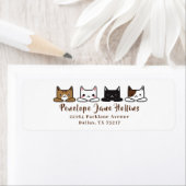 かわいい「猫が並ぶ」差出人住所 ラベル (インサイチュ)