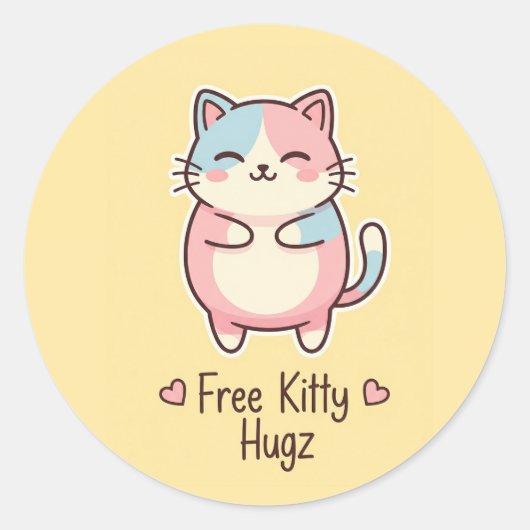 かわいい+猫+フリー+パップ+ハグズ+パステル+ダイカット+ステッカー ラウンドシール (正面)