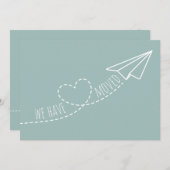 かわいい 現代のハートの紙飛行機 | 青 案内状 (正面/裏面)