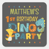 かわいい 現代の恐竜 ジュラシック 子供の誕生日パーティー スクエアシール (正面)