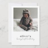 かわいい 現代の ちいさなクマの写真 1歳の誕生日 招待状 (裏面)