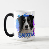 かわいい 現代的な ファン ブルー ボーダーコリー 犬の写真 モーフィングマグカップ (左)
