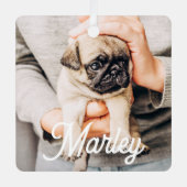 かわいい 現代 シンプル オーダーメイド ペット 写真 記念品 メタルオーナメント (正面)