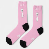 かわいい 白い猫 & 足跡がライトピンク ソックス (左)