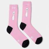 かわいい 白い猫 & 足跡がライトピンク ソックス (右)
