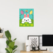 かわいい 白い かわいいウサギ ポスター (ホームオフィス)