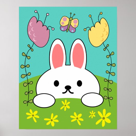 かわいい 白い かわいいウサギ ポスター (正面)