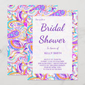 かわいい 白い カラフルな ペイズリー デザインの ブライズ シャワー 招待状 (正面/裏面)