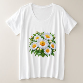 かわいい 白い デイジー 花 フラワー ブーケ 女性用T プラスサイズTシャツ