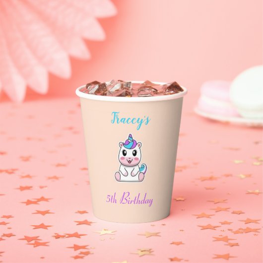 かわいい 白い ユニコーン ピンク 紙コップ (インサイチュ)