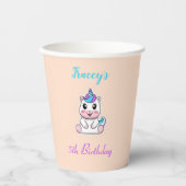 かわいい 白い ユニコーン ピンク 紙コップ (正面)