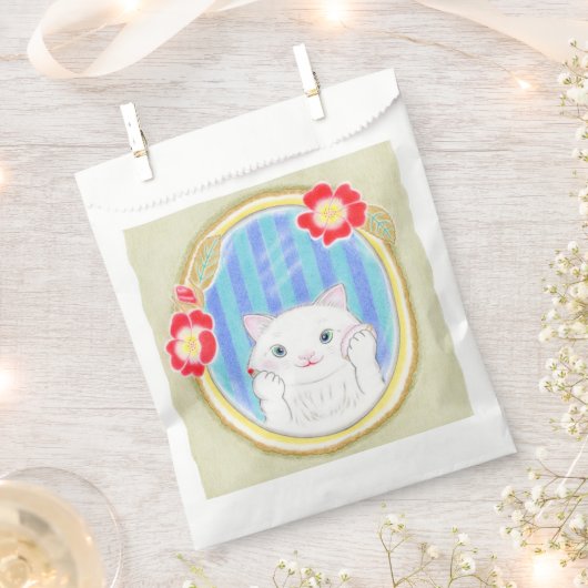 かわいい 白い 子猫 ネコ お菓子袋 フェイバーバッグ (クリップ留めされた状態)