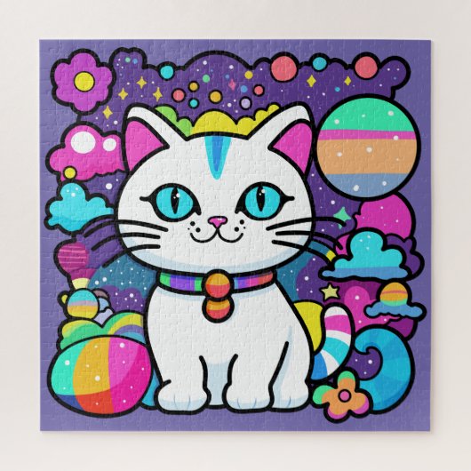 かわいい 白い 宇宙 スペース 子猫 ジグソーパズル (縦)