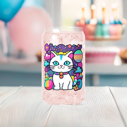 かわいい 白い 宇宙 スペース 子猫 ネコ ガラス缶 (インサイチュ (ベビーシャワー))