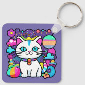 かわいい 白い 宇宙 スペース 子猫 ネコ キーホルダー (裏面)
