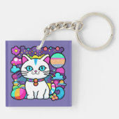 かわいい 白い 宇宙 スペース 子猫 ネコ キーホルダー (裏面)
