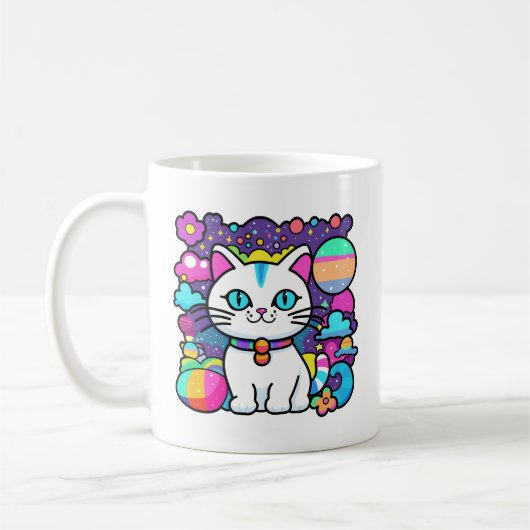 かわいい 白い 宇宙 スペース 子猫 ネコ コーヒーマグカップ (左)