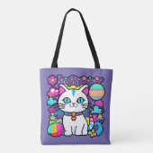 かわいい 白い 宇宙 スペース 子猫 ネコ トートバッグ (裏面)