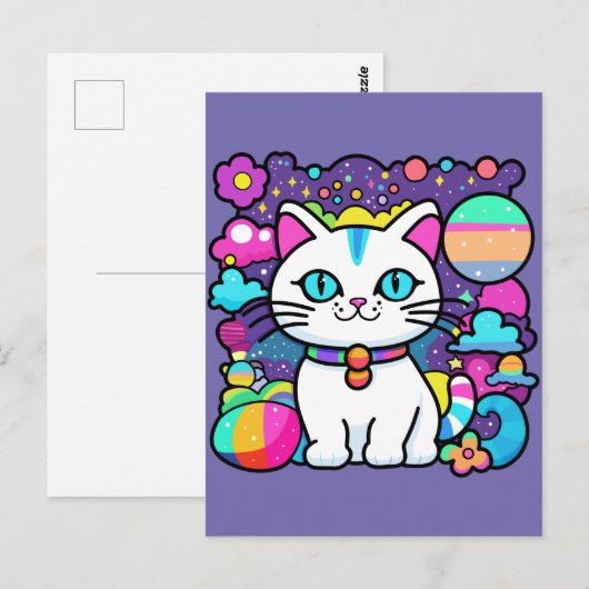 かわいい 白い 宇宙 スペース 子猫 ポストカード (正面/裏面)