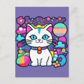 かわいい 白い 宇宙 スペース 子猫 ポストカード (正面)