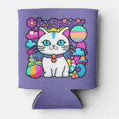 かわいい 白い 宇宙 スペース 子猫 缶クーラー (正面)