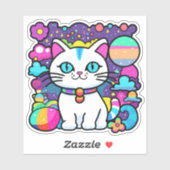 かわいい 白い 宇宙 子猫 シール (シート)