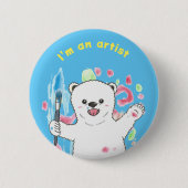 かわいい 白くま(北極熊) 楽しい アーティスト 標準サイズ 缶バッジ (正面)
