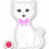 かわいい 白猫 カートゥーン シール (正面)