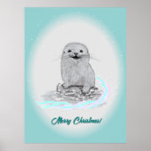 かわいい 白 ラッコ 赤ちゃん, メリークリスマス ポスター (正面)