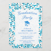 かわいい 白 青 シームレス 春 卒業パーティー 招待状 (正面/裏面)