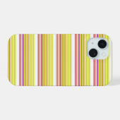 かわいい 白 黄色 ストライプ iPhone 15ケース (裏面横)