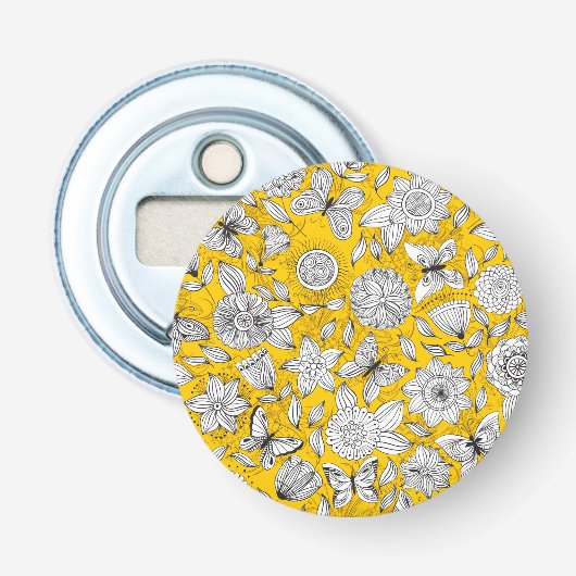 かわいい 白 黄色 花 抽象的 デザイン 栓抜き (正面)