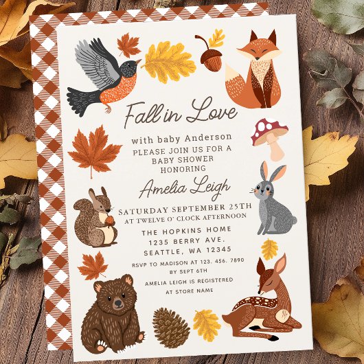 かわいい 秋の恋の動物たち オータム ベイビー シャワー 招待状