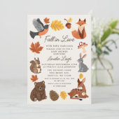かわいい 秋の恋の動物たち オータム ベイビー シャワー 招待状 (スタンド正面)