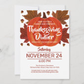 かわいい 秋の落ち葉 水彩画 感謝祭 招待状 (正面)