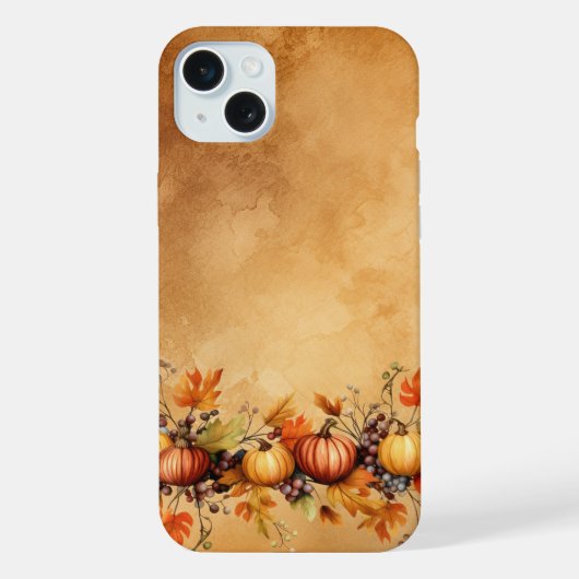 かわいい+秋+黄+オレンジのかぼちゃ iPhoneケース (裏面)