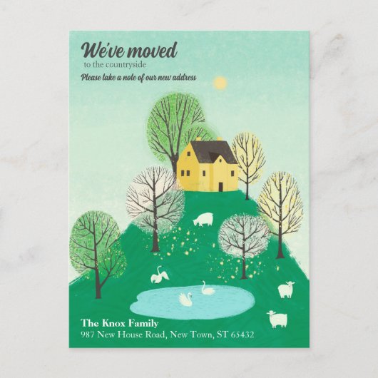 かわいい 移転しました | 田舎 | 湖の家 案内ポストカード (正面)