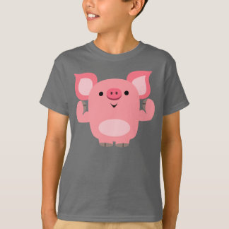 かわいい 筋肉マン カートゥーン豚 子供Tシャツ Tシャツ