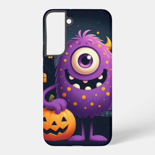かわいい、紫のハロウィンのお菓子をせがむ怪物 SAMSUNG GALAXYケース (裏面)