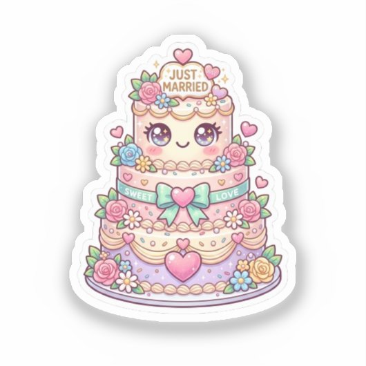 かわいい 結婚式 ケーキ パステル フラワー シール (正面)