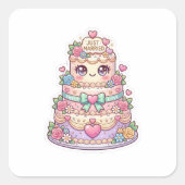 かわいい 結婚式 ケーキ パステル フラワー スクエアシール (正面)