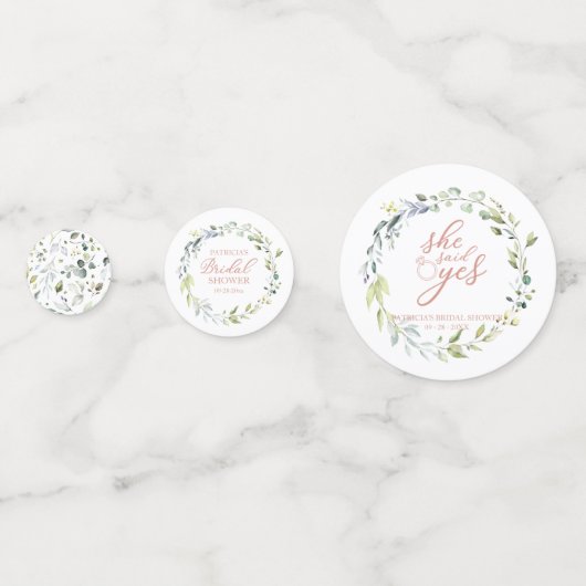 かわいい 緑のユーカリ  ブライダルシャワーのためのコンフェッティ コンフェッティ (裏面)