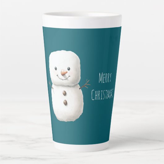 かわいい 緑の クリスマス スノーマン カフェラテマグ (正面)