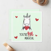 かわいい 緑 赤 ハート ユニコーン 子供 バレンタインデー ノートカード (正面/裏面インサイチュ)