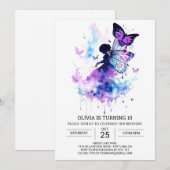 かわいい 編集可能な 妖精の誕生日 招待状 (正面/裏面)