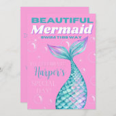 かわいい 編集可能な  underwater の人魚の女の子のデジタル 招待状 (正面/裏面)