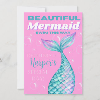 かわいい 編集可能な underwater の人魚の女の子のデジタル 招待状